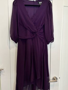 DKNY Deep Purple Knot-Front High-Low Midi Dress